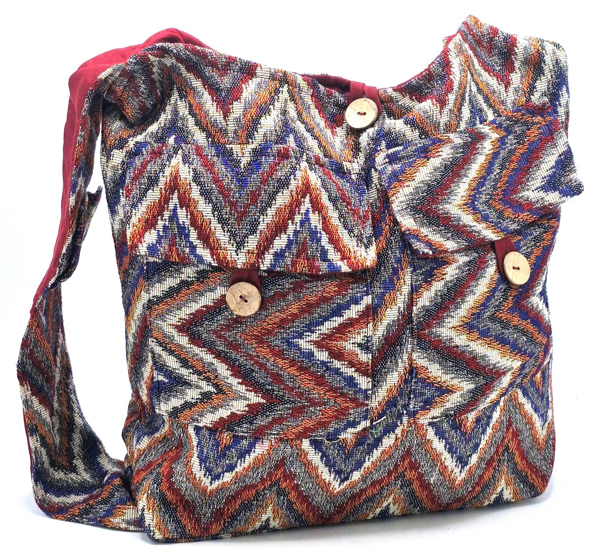 Hobotas Geweven Stof met Etnisch Patroon Bordeaux-beige-blauw - met ritssluiting - (bxhxd) ca. 38cm x 34cm x 12cm