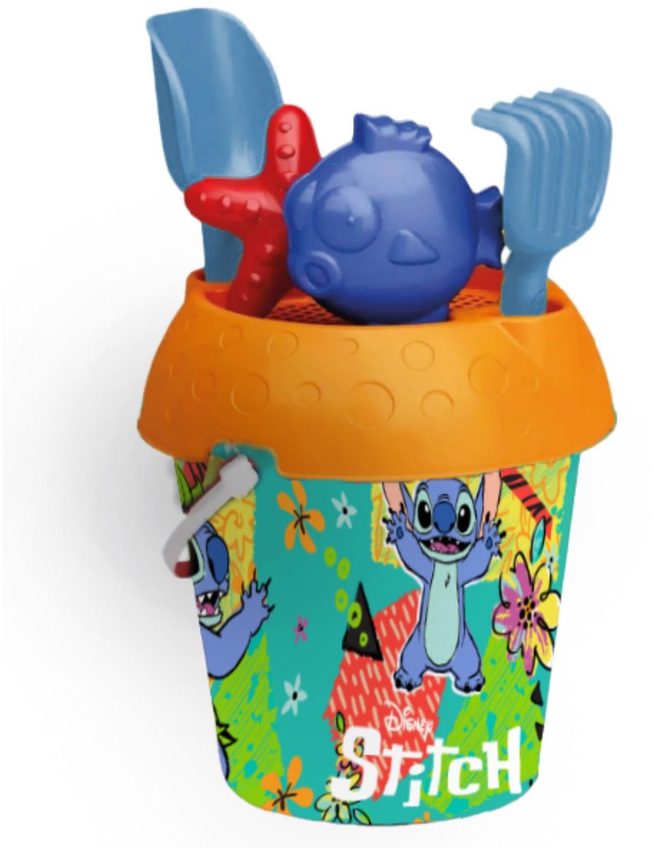 Stitch emmer en schep hark set - complete strandset voor kinderen - inclusief emmer schep en hark - vrolijk Stitch design - ideaal voor strand zandbak en tuin - lichtgewicht en duurzaam materiaal - stimuleert creatief buitenspelen - perfect cadeau