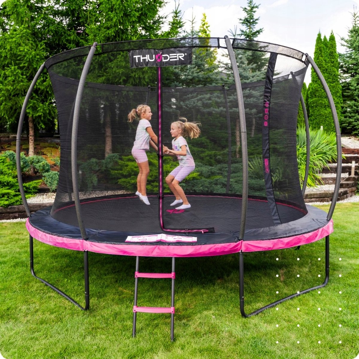 Thunder Trampoline 183 cm – Ronde Tuintrampoline – Max. 150 kg – Met Ladder – Roze — afbeelding 10