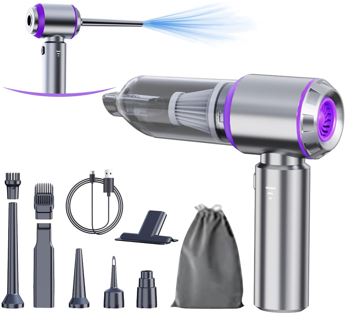 Auto Stofzuiger Draadloos - 15.000 Pa zuigkracht - Kruimelzuiger - Handstofzuiger - Kleine Stofzuiger - Draadloze Stofzuiger - Air Duster