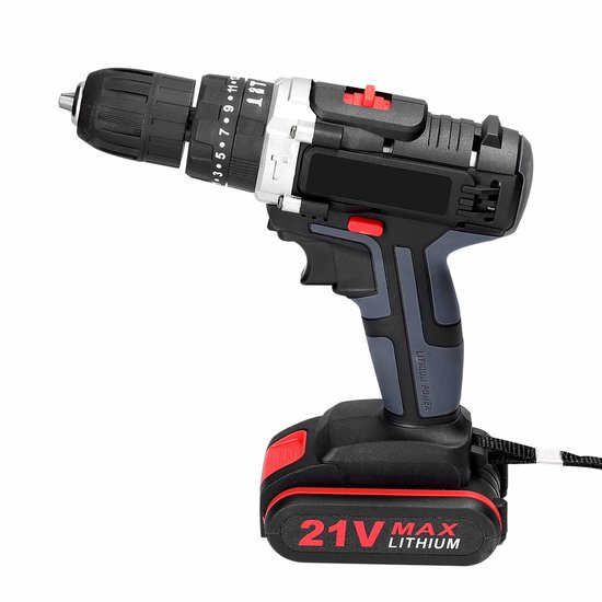 21V Accu Klopboormachine 3-in-1 – 10mm – 2x 1200mAh Accu 25 Koppelstanden 30Nm 2 Versnellingen Voor Hout, Metaal & Metselwerk