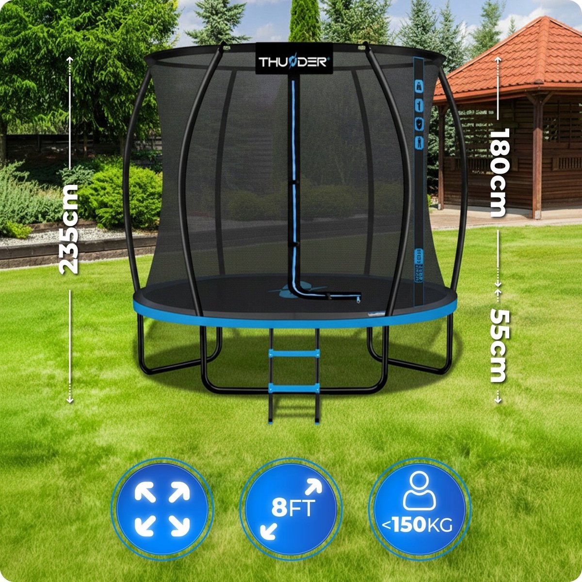 Thunder Trampoline 244 cm – Ronde Tuintrampoline – Max. 150 kg – Met Ladder – Blauw — afbeelding 5