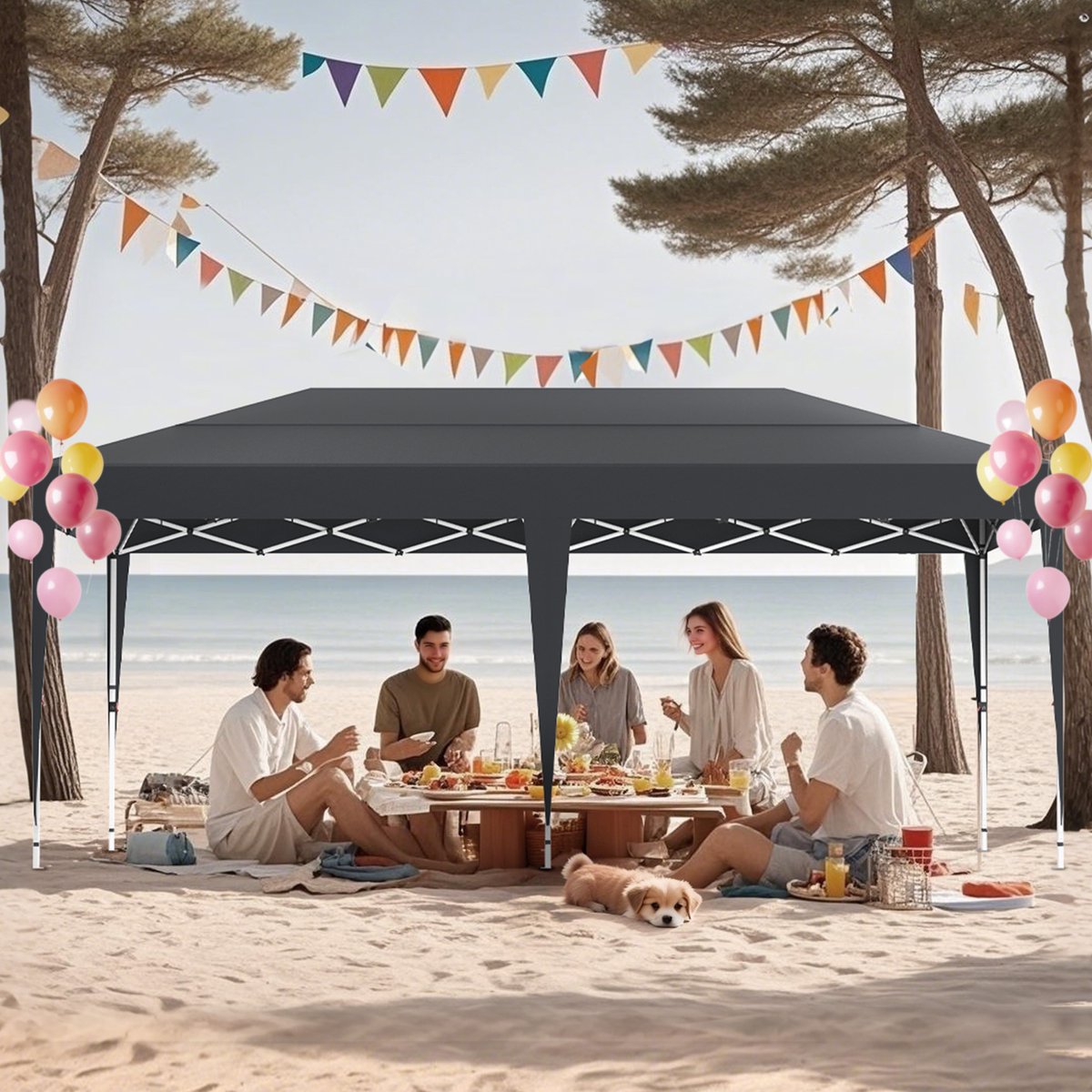 Aufun vouwpaviljoen – 3 x 6 m – zonder zijwanden – waterdicht – antraciet – partytent