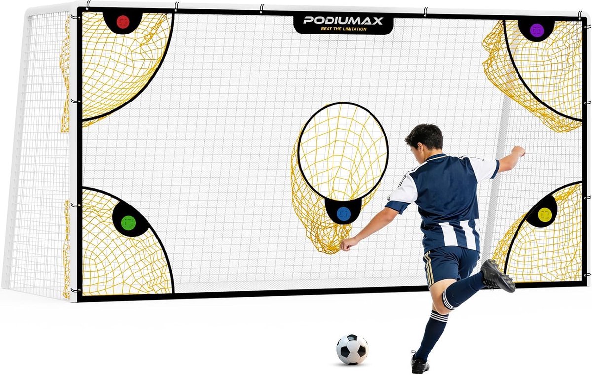 PodiuMax Voetbalnet met Gemarkeerde Scorezones - Voetbaldoel - Voetbal Goal - 365 x 182 cm