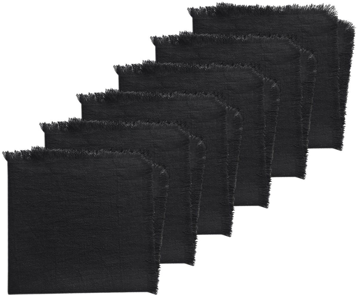 Gigicial Cotton-Look Stoffen Servetten - Zwarte Tafelservetten - Handgevouwen Randen / Rustieke Vintage Uitstraling - Set Van 6 - Voor Bruiloften En Feestdagen Zwart