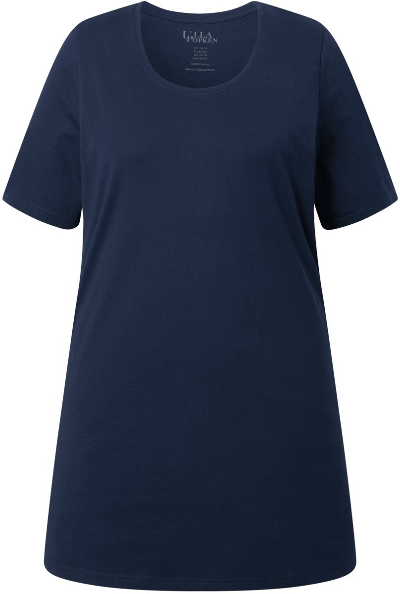 Ulla Popken - Dames - Longshirt A-lijn ronde hals korte mouwen - Marine - Maat 42+