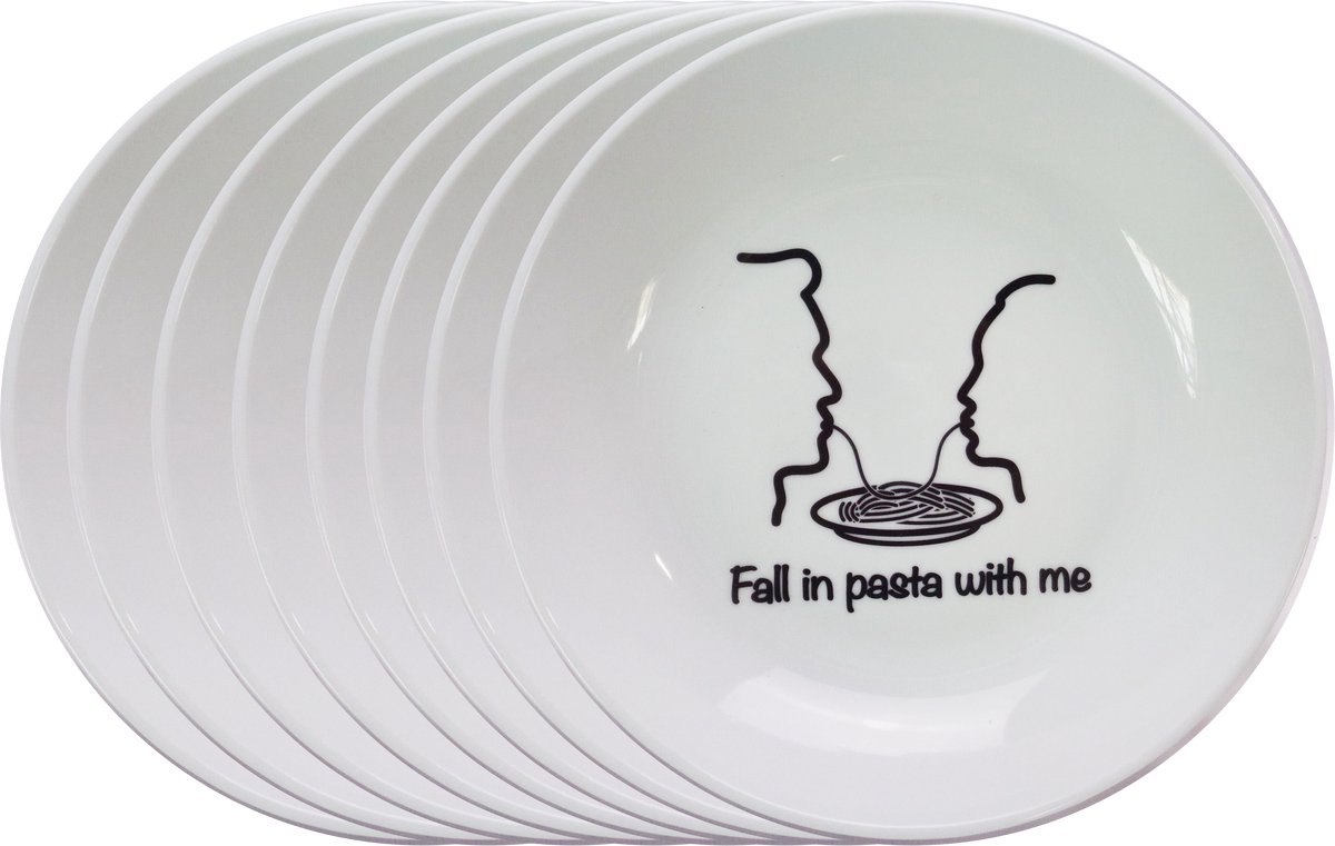 Haute Cuisine Pastabord - Ø 21 x H4,5 cm - Set-8 - Fall in pasta with me - Keramiek