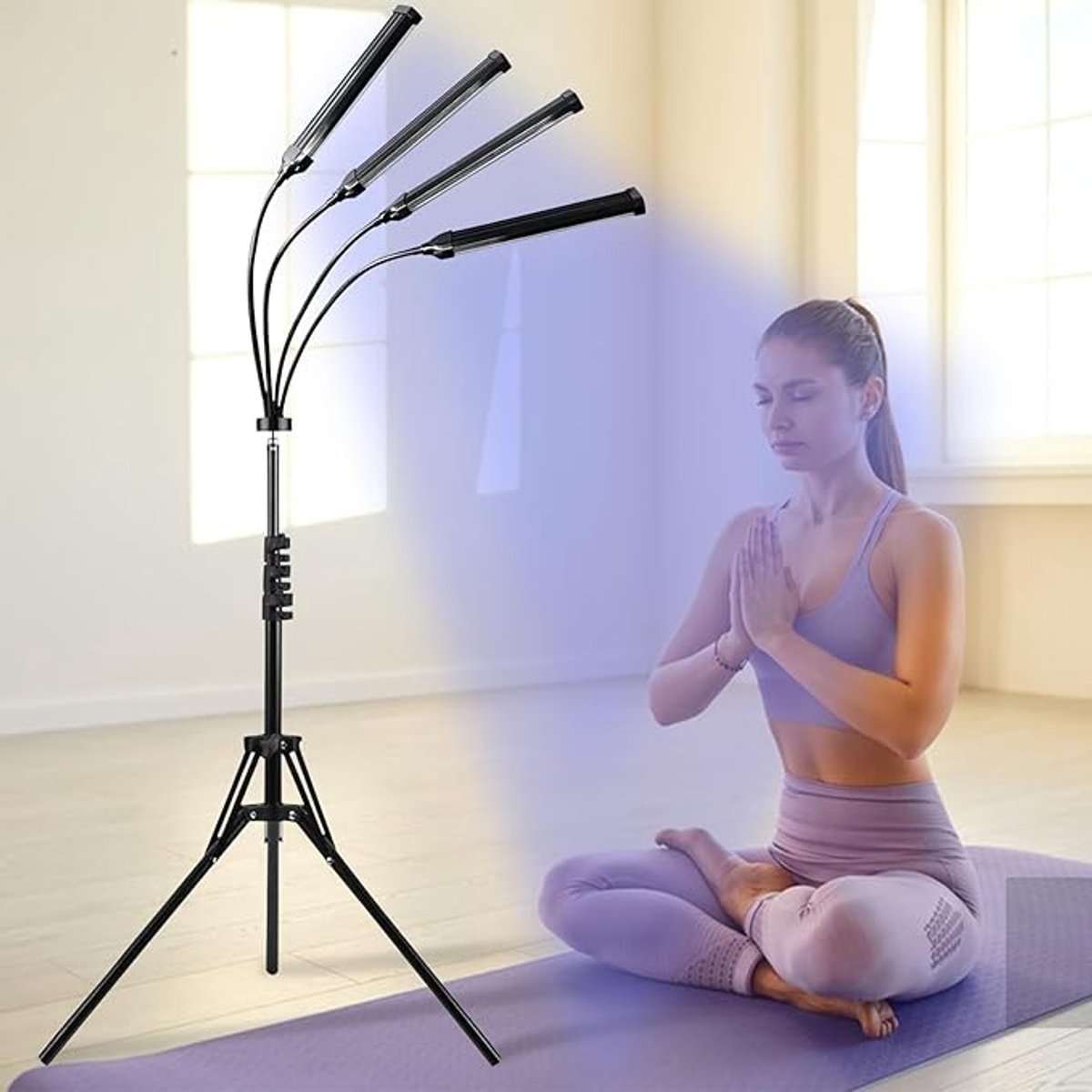 Solarium voor Thuis – LED Bruiningslamp met 420 LEDs – 40W Gezichtsbruiner met 4 Verstelbare Zwanenhalzen – Geleidelijke Glow voor Gezicht & Lichaam