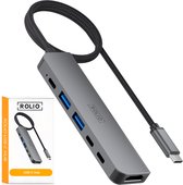 Rolio USB C Hub - 35cm kabel - 1x HDMI 4K@60Hz - 3x USB-C - 2x USB-A - USB Splitter - Geschikt voor Macbook Pro / Air / Windows / Universeel