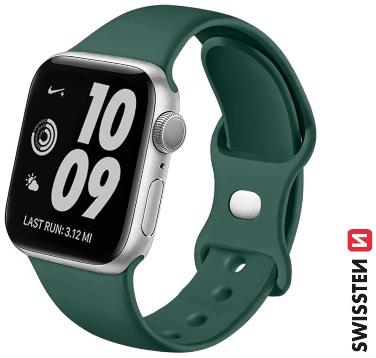 Swissten bandje Geschikt voor Apple Watch 42-49mm Silicone Band - 46000116 - Green