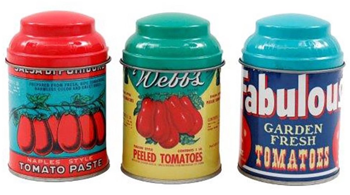 Something Different 10cm Vintage Stijl Tomatenkruidenblik voorraad blik– Retro Keukenopslag – Set van 3 - 6.5 x 10 cm