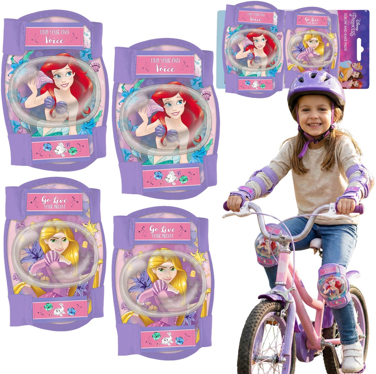 DISNEY PRINCESS Knie en elleboogbeschermers voor kinderen voor fietsen, steps en rolschaatsen