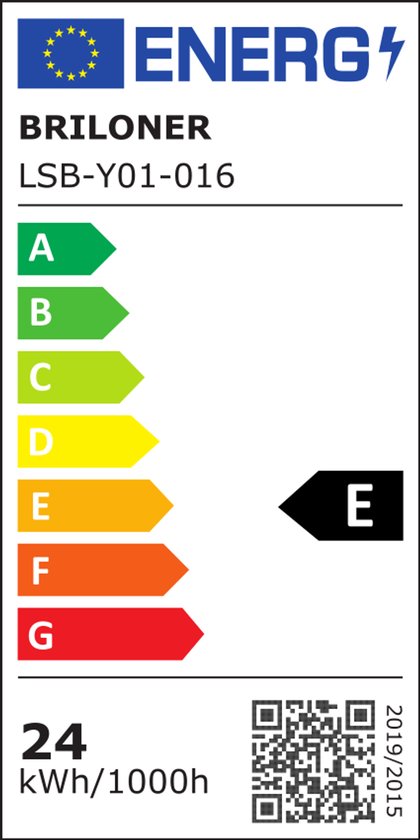 Energie-etiket met klassen A-G en de tekst BRILONER LSB-Y01-016
