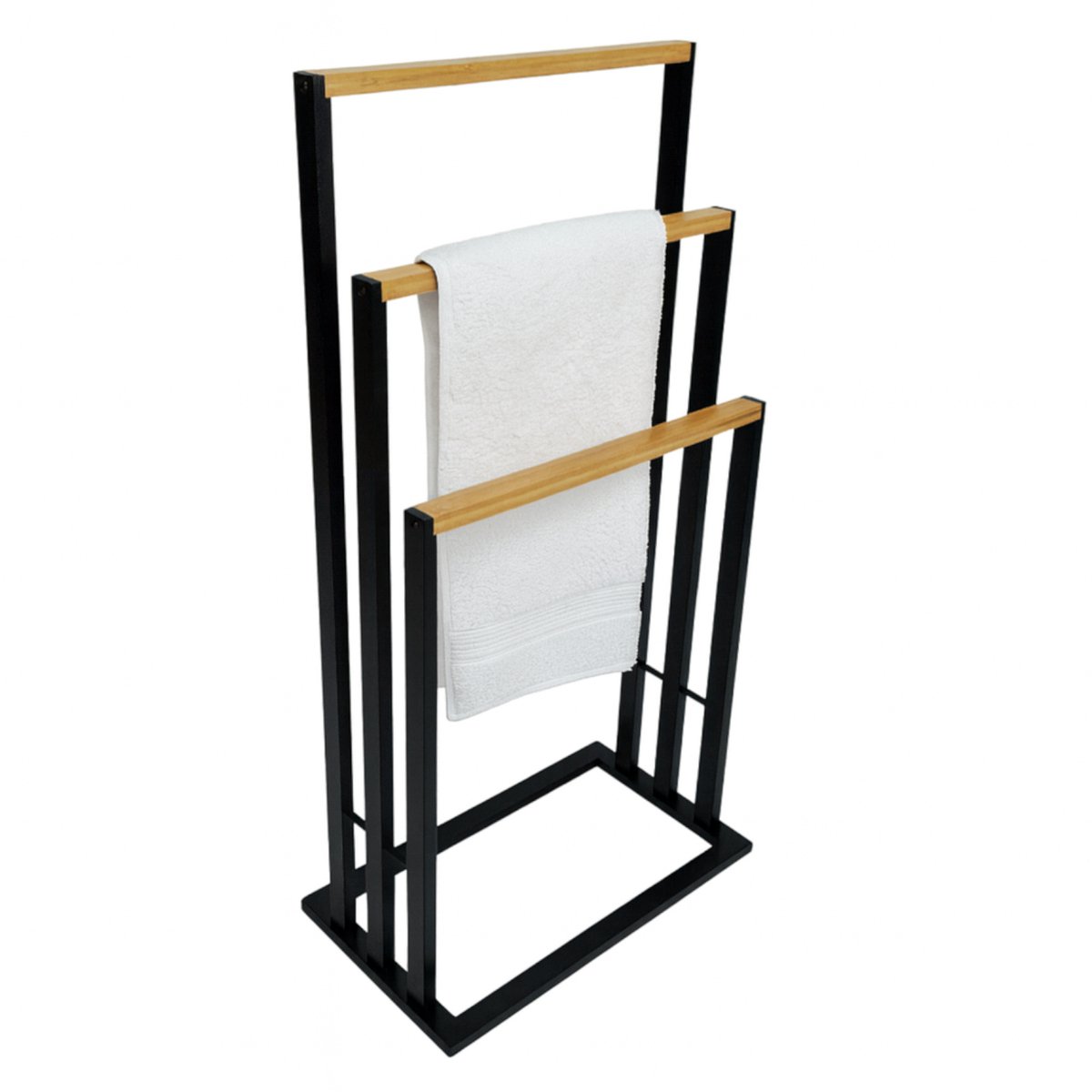 BEGRYF Handdoekhouder - Vrijstaand - Zwart met Bamboe - 3 stangen - 81,5 cm Hoog