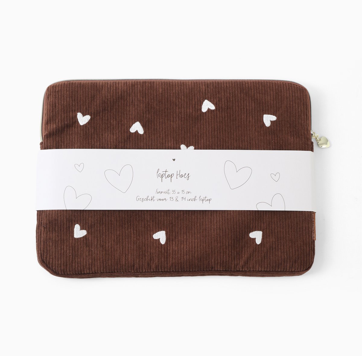 Laptop hoes Rib Chocolade | Laptophoes Chocolate Hartjes | Laptop sleeve Bruin 14 cm | Stationery & Gift