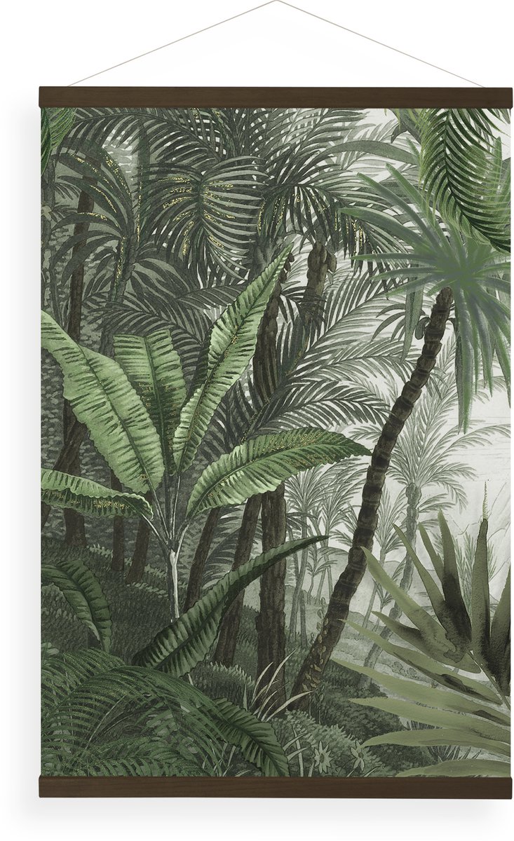Hangende Poster Linnen Jungle Landschap groen 100x70cm