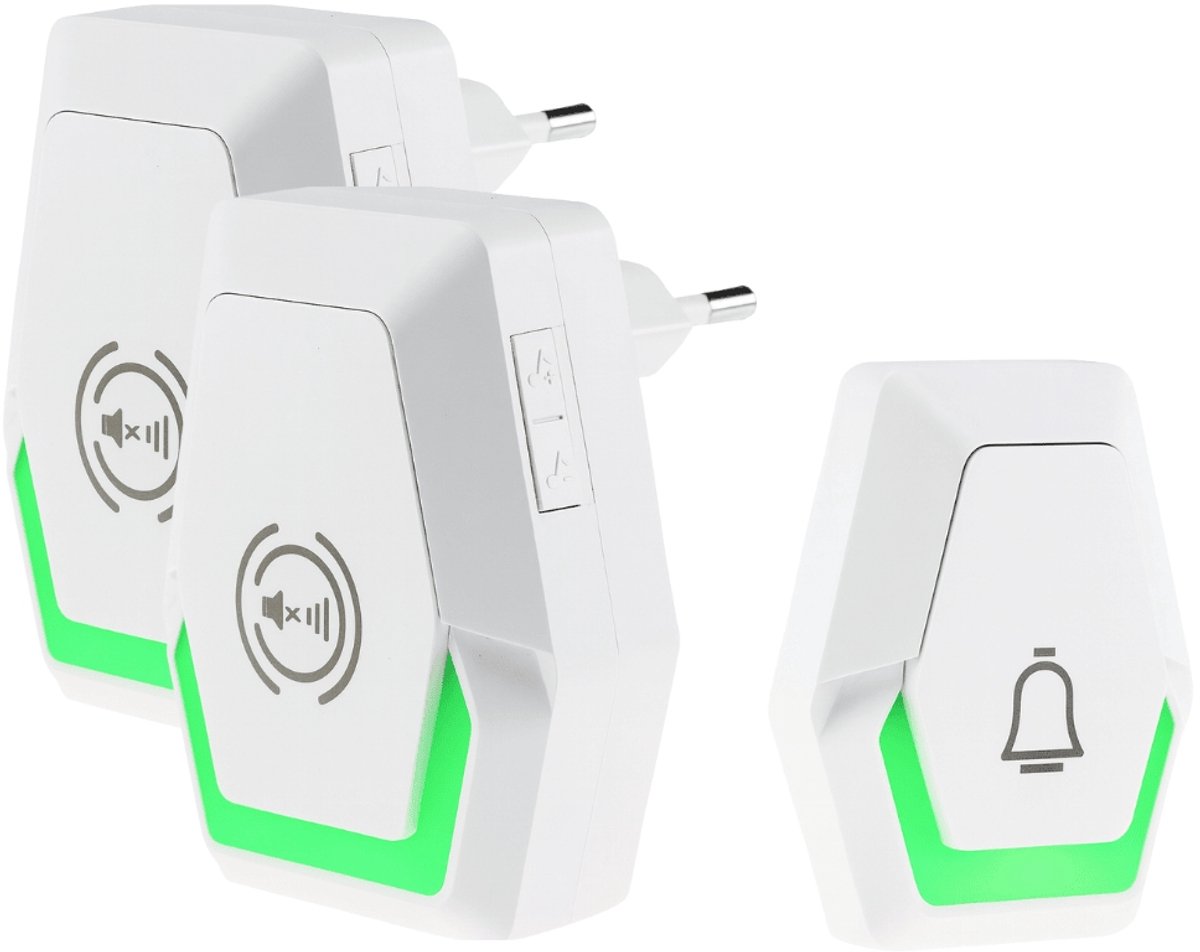 Pilota Porta draadloze deurbelset 400 m bereik met 2 plug-in ontvangers + flitslicht