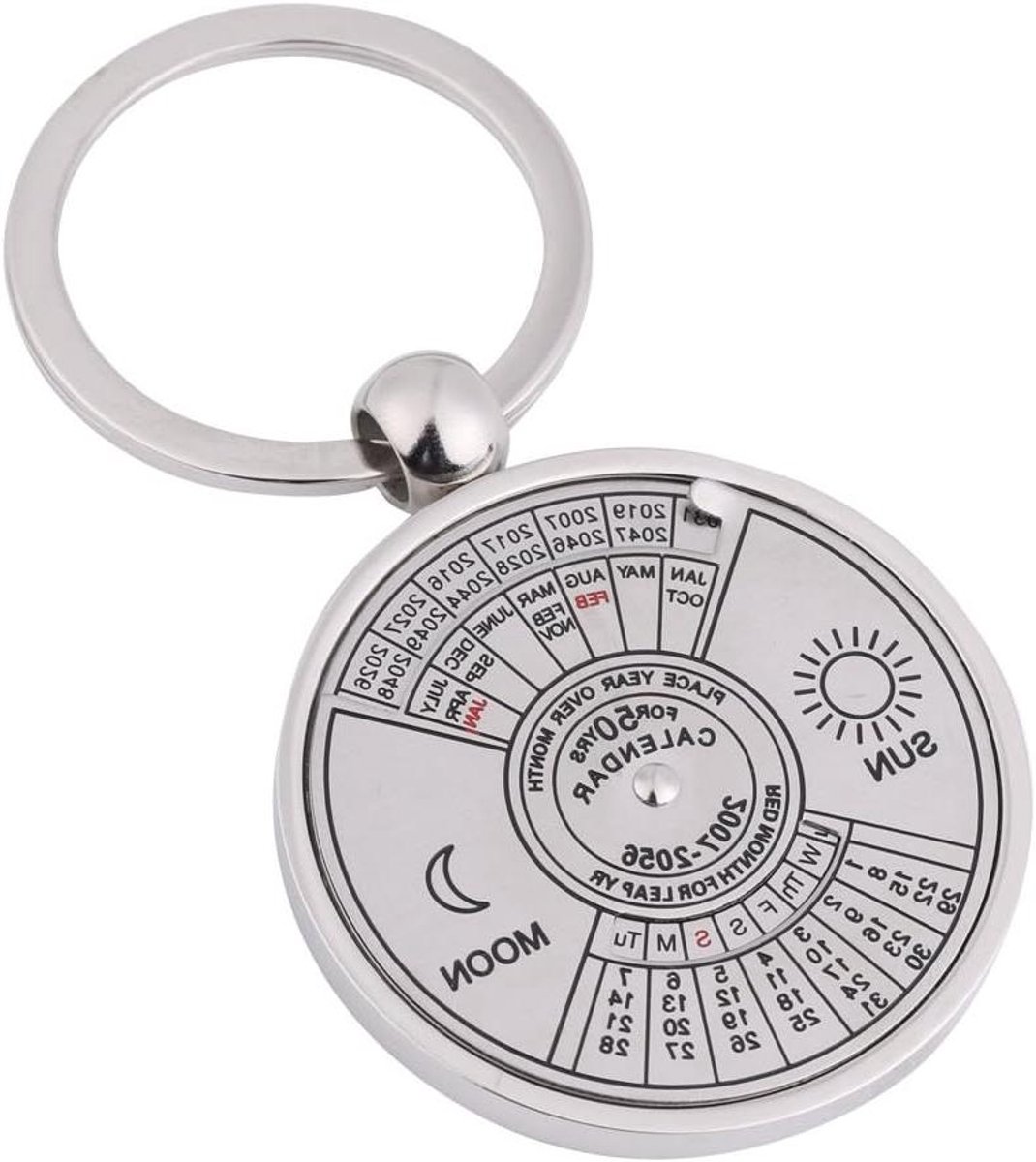 Eeuwigdurende Kalender Sleutelhanger van Metaal - Handig Accessoire voor Sleutels met 50 Jaar Kalenderdatumweergave