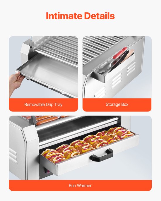 VEVOR 11 Rolls Hotdogs Elektrische Grill Roller Grill Worst Grill Broodjeswarmer 2400W — afbeelding 4