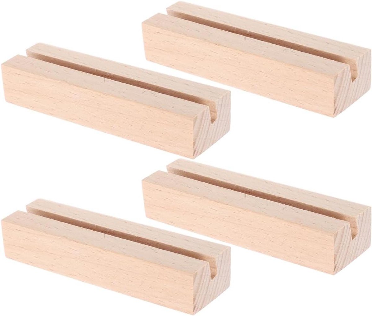 Houten tafelkaarthouders - set van 4 - voor kalenders en ansichtkaarten - robuust ontwerp - thuis en kantoor - 10 x 3 x 2 cm
