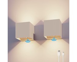 Calex Volterra Oplaadbare Wandlamp Kubus - 2 Stuks - Up & Down Tuinverlichting - Modern - Warm Wit Licht - Voor Binnen en Buiten - Waterdicht - Zand
