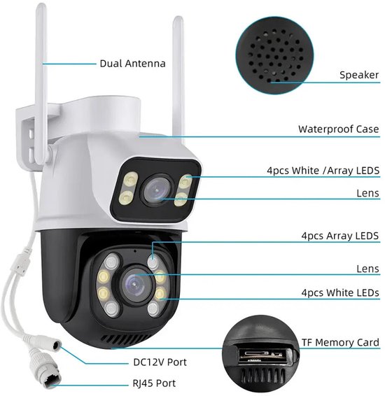 Slimme Tuya WiFi Camera - Dubbele camera - 2x 3MP - Geschikt voor buiten - IP65 - 355 Gemotoriseerd Draaibaar - Op afstand te bedienen van Merkloos — afbeelding 4