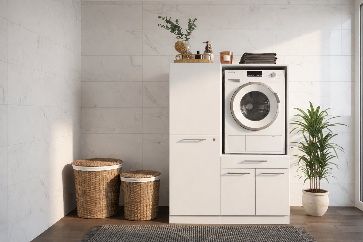 Arkon - Wasmachine Bijkeuken kast - 162 cm hoog - wit