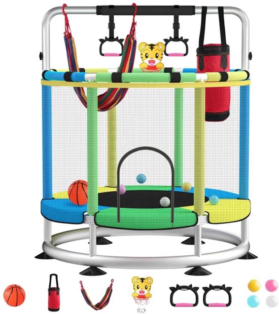 Multifunctionele Trampoline Ø150cm-Stalen frame-Ophangringen en hangmat -Ringleuning-Kinder Trampoline