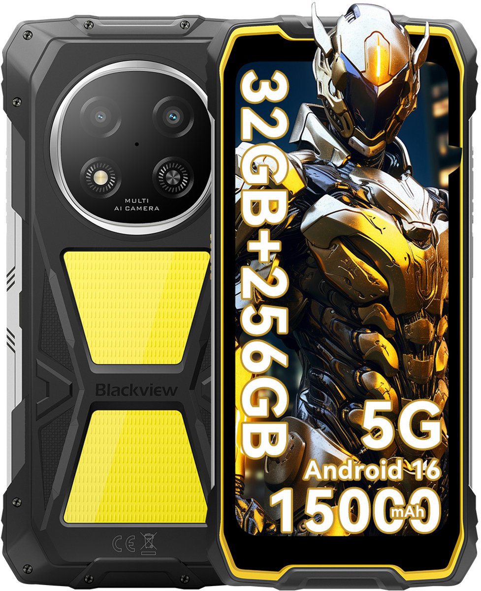 Blackview ROCK 2 Pro - Robuuste Smartphone - 5G - 32GB RAM - 256GB ROM - 6.67 inch 120Hz - 15000mAh Robuuste Telefoon - Android 16 - NFC - GPS - Geel