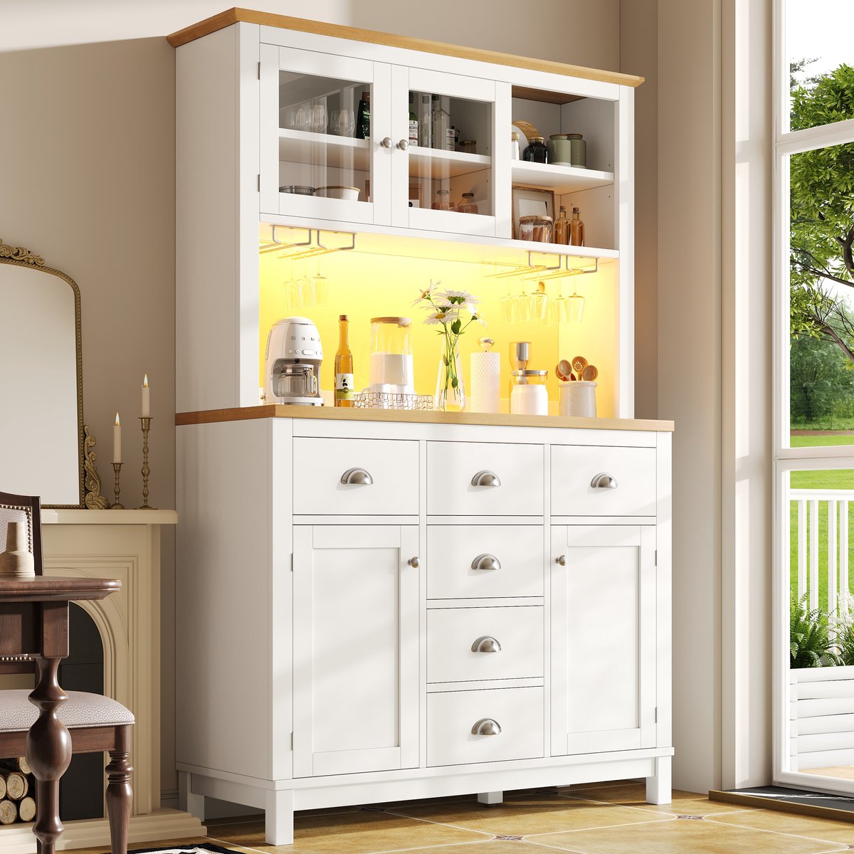 STILVORA Dressoir - Met Led Lichtstrip En Grote Opbergruimte - 4 Deuren En Lades Voor Keuken En Woonkamer - Mdf - Wit - 104x40x180 Cm