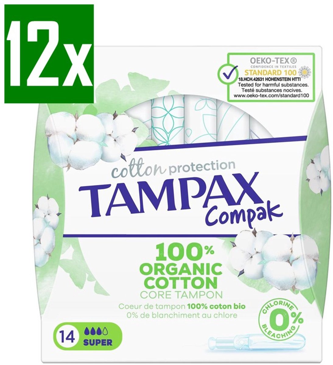 Tampax Cotton Protection Compak Super Tampons - Tampons met Inbrenghuls - 12x14 stuks