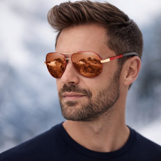 KingSeven Gepolariseerde Piloten Zonnebril - Trendy Piloten zonnebril met UV400 en polarisatie filter - Rood van Kingseven — afbeelding 5