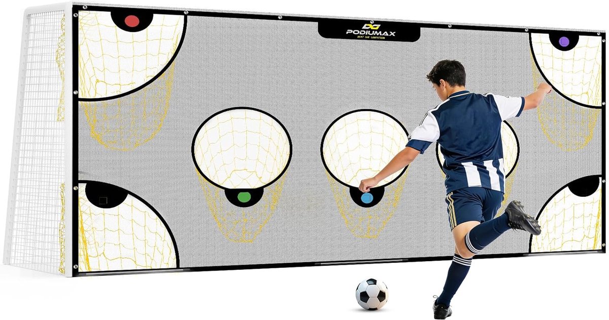 PodiuMax Voetbalnet met Gemarkeerde Scorezones - Voetbaldoel - Voetbal Goal - 730 x 243 cm