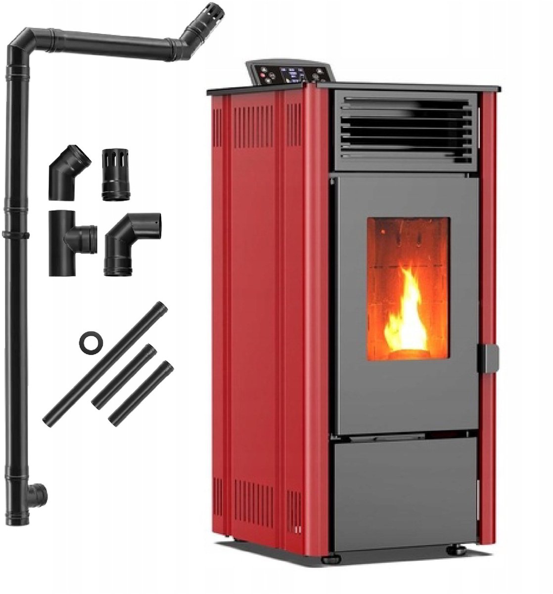 THUNDER Pelletkachel - Vrijstaand - 8,1 kW - WiFi - 16 kg reservoir - THUNDER SOPHIA-RED