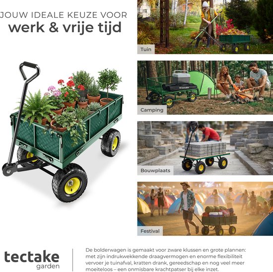 tectake® Transportkar - Handkar met Opklapbare Zijwand - Bolderkar voor het Strand - Trolley voor de Tuin, Bolderwagen, Transportwagen om te Trekken - Wagen met een Draagvermogen tot 350 kg - Groen van TecTake — afbeelding 3