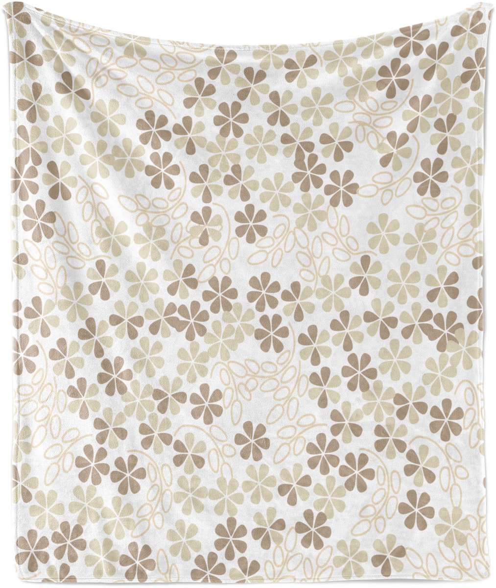 ABAKUHAUS Zomerse zachte flanellen fleece deken, bloemenboeket, knusse pluche plaid, 175 x 230 cm, beige, crème