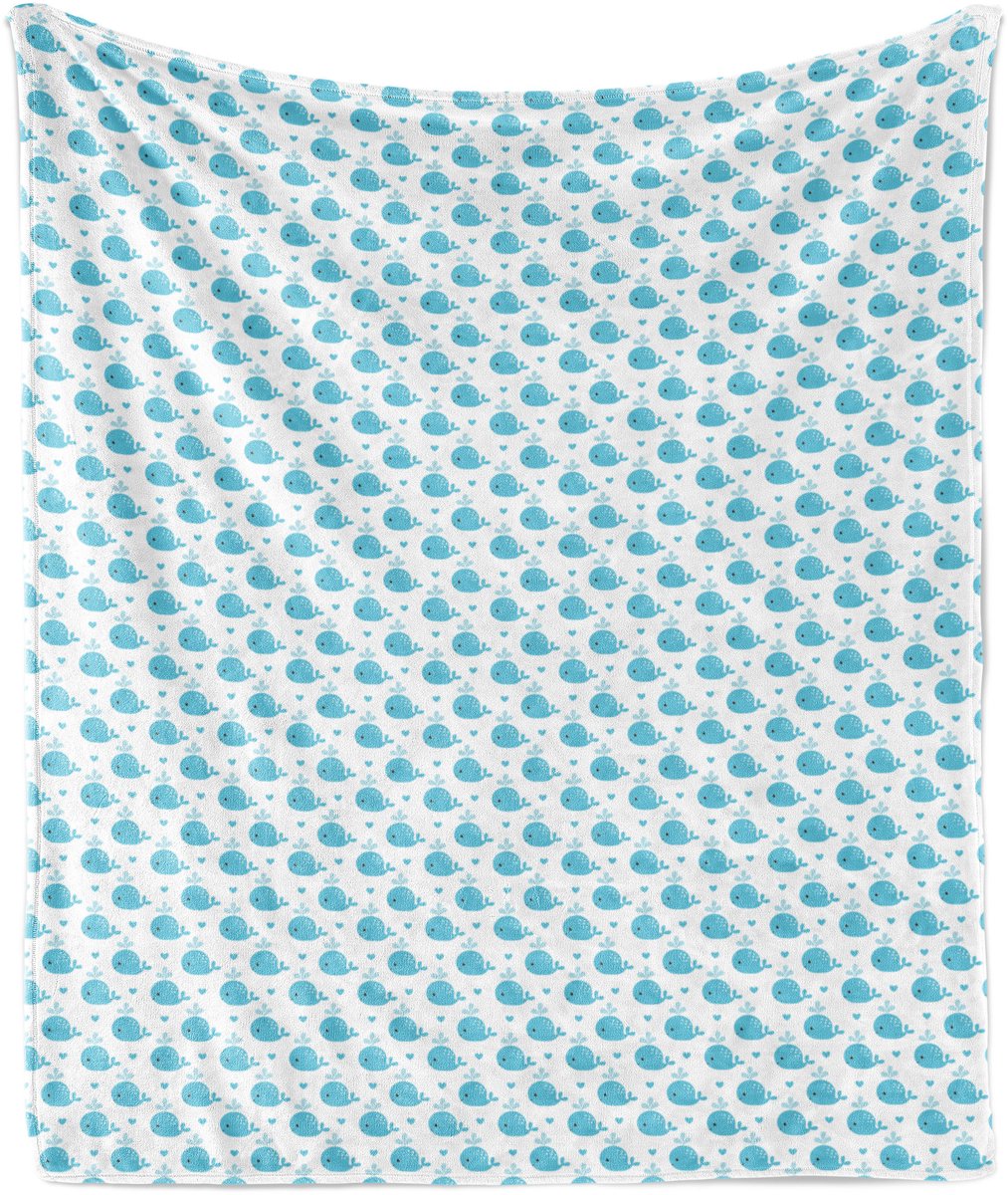 ABAKUHAUS Zachte Flanellen Fleece Deken met Walvisjes, Kleine Visjes voor Baby's en Kinderen, Gezellige Pluche Deken, 125 x 175 cm, Lichtblauw en Wit