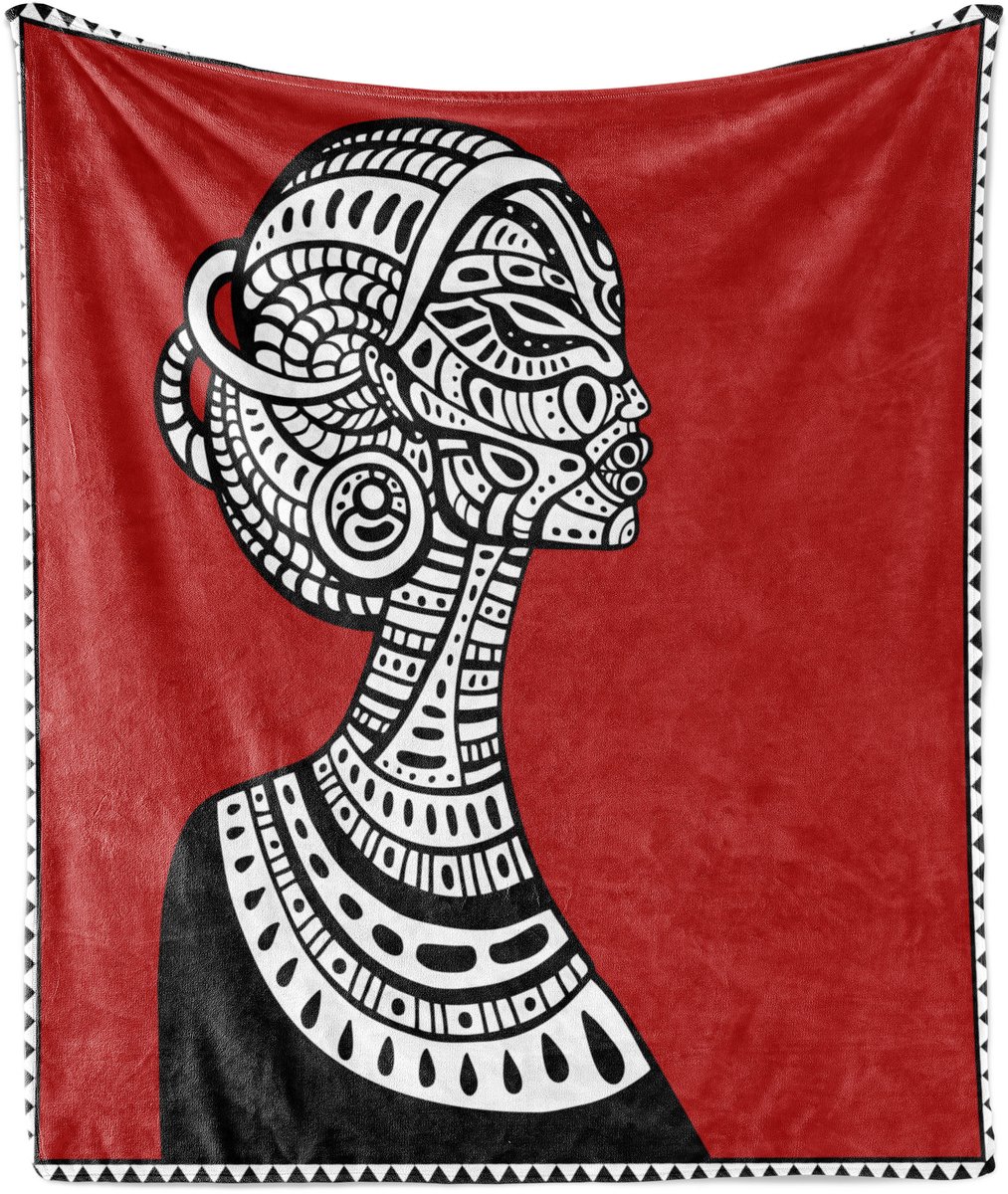 ABAKUHAUS Afrikaanse vrouw zachte flanellen fleece deken, etnische, knusse pluche plaid, 125 x 175 cm, robijnrood zwart wit