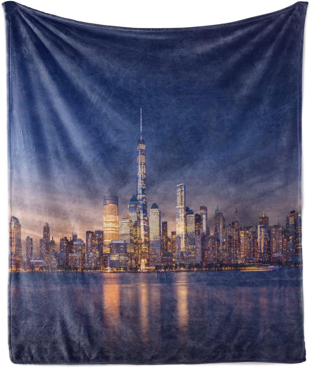 ABAKUHAUS City Zachte Flanellen Fleece Deken, New York City Skyline Avond, Gezellige Pluche Plaid, 175 x 230 cm, Marineblauw