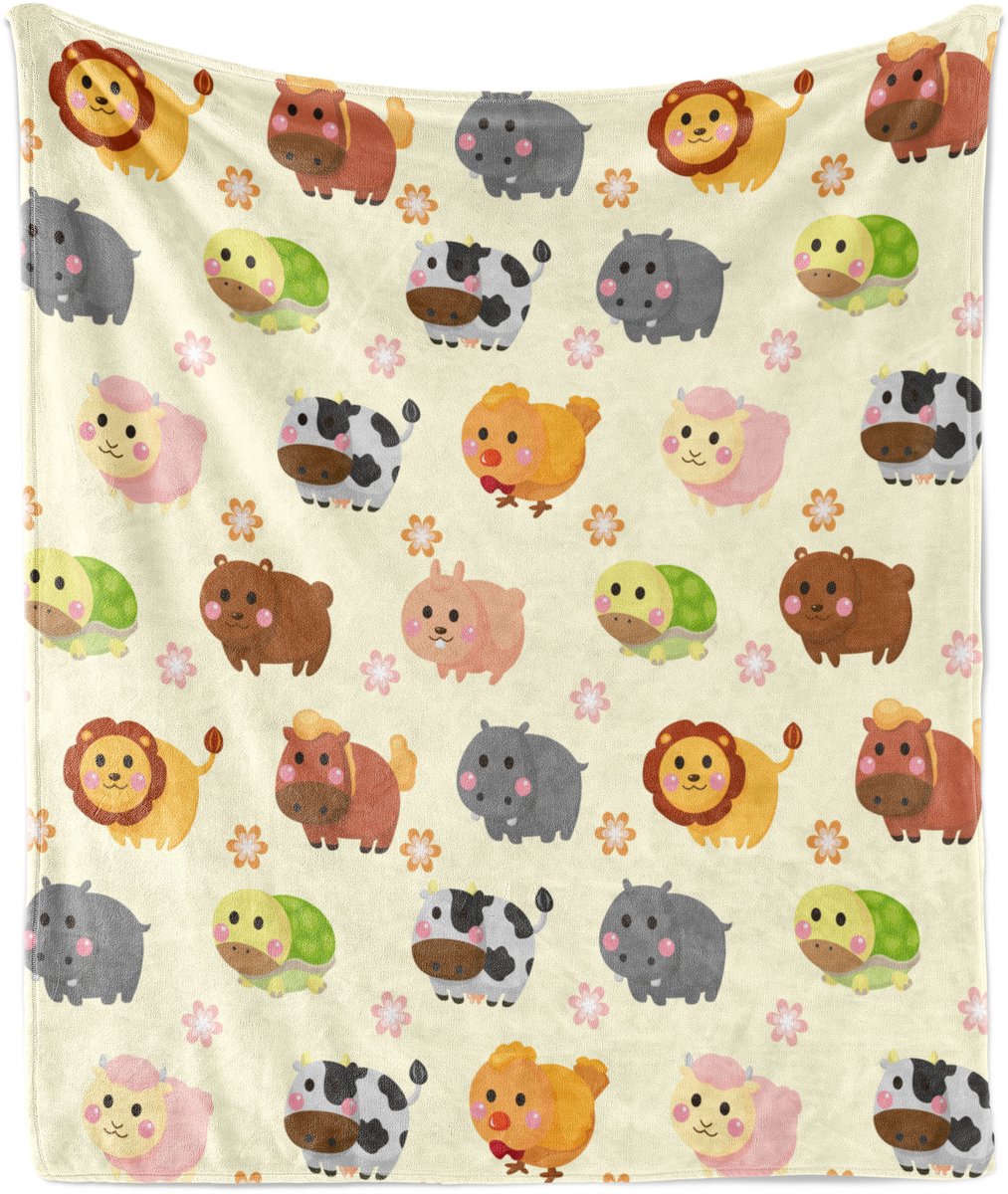 ABAKUHAUS Kleuterschool Zachte Flanellen Fleece Deken, Dieren Eenvoudig, Gezellige Pluche Plaid, 175 x 230 cm, Crème Meerkleurig