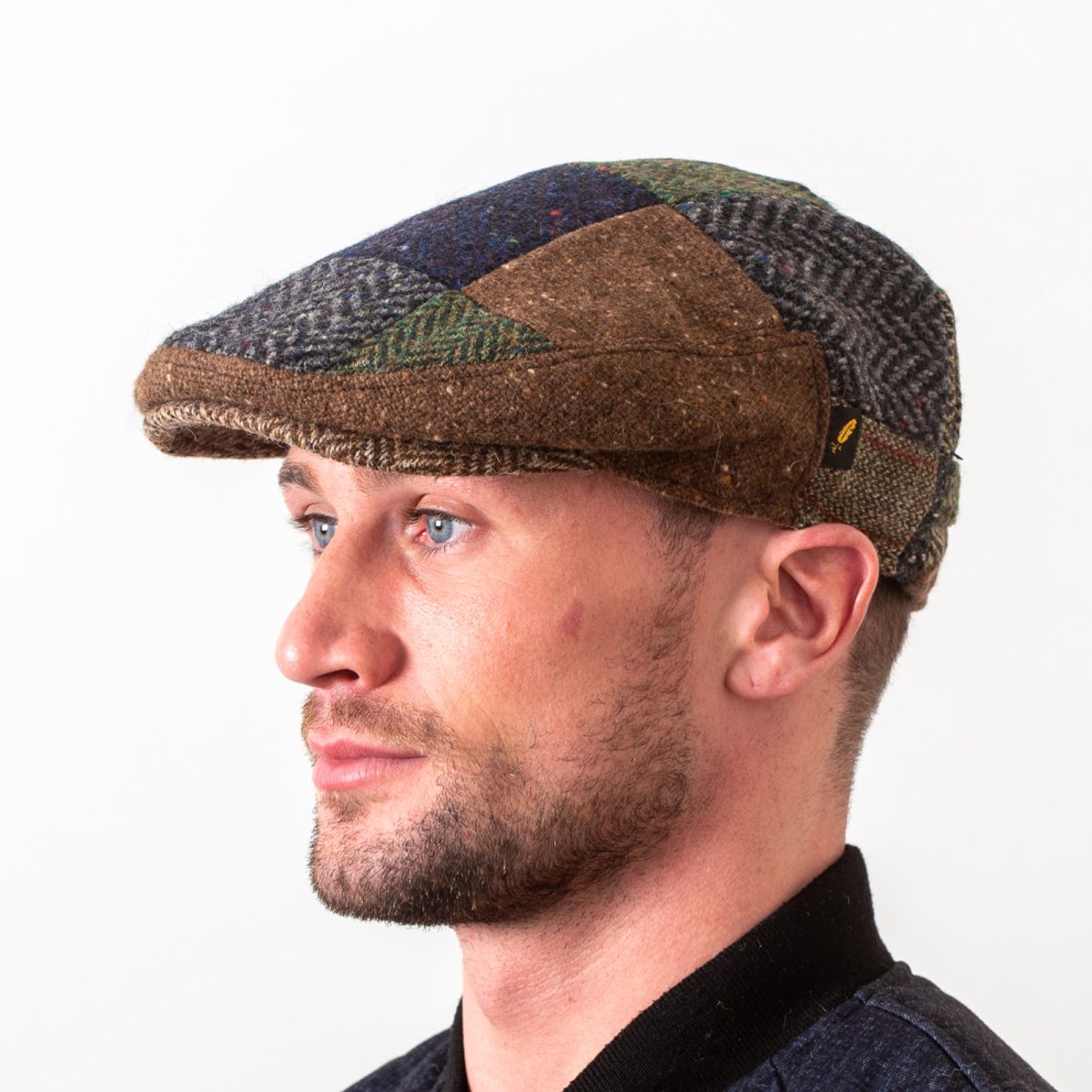 Hatman of Ireland – The Dubliner Patch Flat Cap 100% Kerry Tweed – Green / Brown Mix Maat XXLarge (62cm)