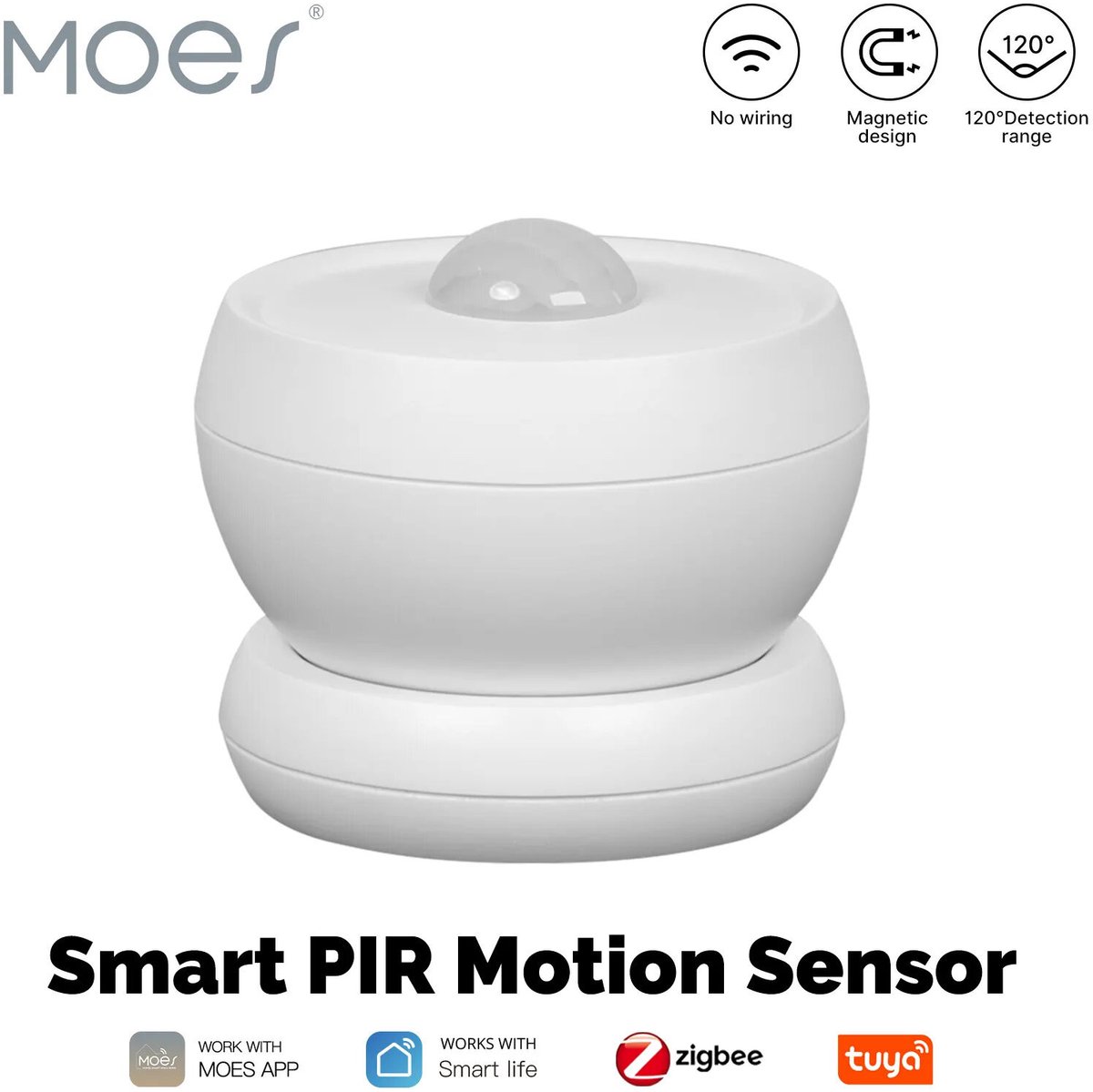 Zigbee Bewegingssensor | Bewegingssensor | Wifi | App bediening | Wandmontage | Detectiehoek 120 graden | Tuya Smart Life | Wit