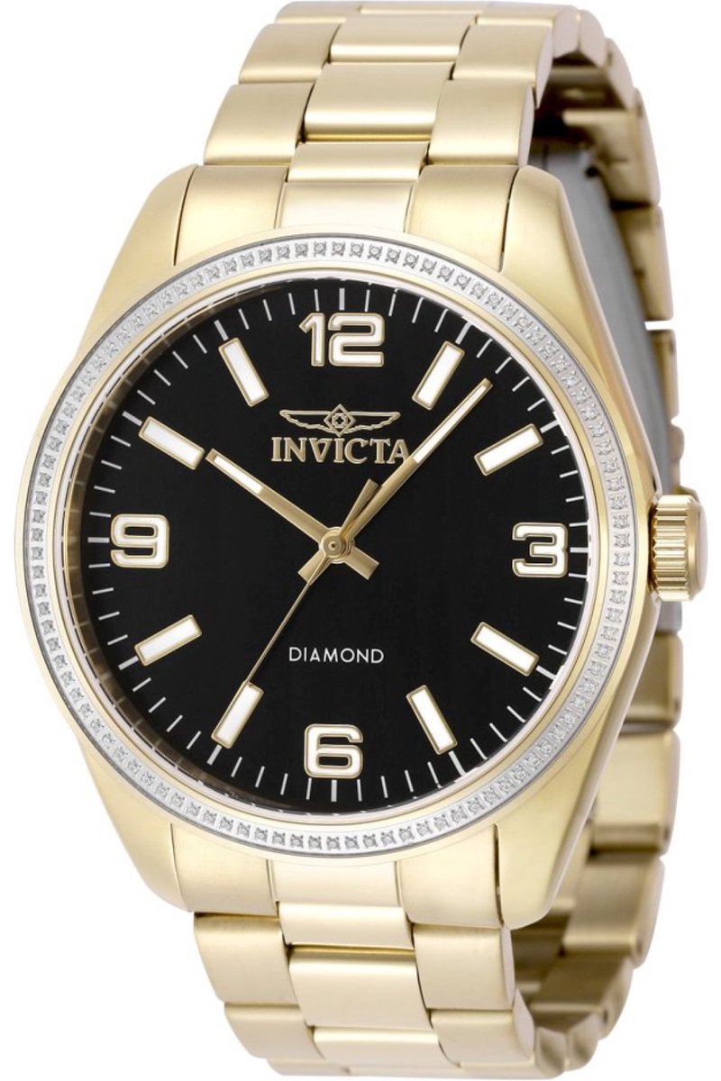 Invicta Elite Diamond 48736 Heren Horloge - Waterdicht - Analoog - Quartz Uurwerk - Roestvrij Staal met zwarte Wijzerplaat - 43mm - Met 100 diamanten