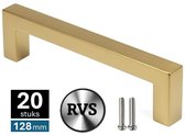 20 X MSQDESIGN Handgrepen RVS Goud - Boormaat 128mm - Gouden Handgreep voor Keuken & Kast - Moderne Meubelgreep - Keukengreep Mat Goud -Kastgrepen- Goude Greepjes Keuken - Goude RVS Handvatten - Deurgreepjes -incl schroeven