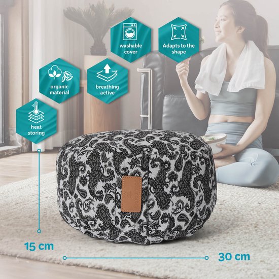 #DoYourYoga - Yoga kussen - »Vishnu« - rond meditatiekussen met bio-organische Spelt vulling - H:15cm, diam.30cm - Style (3) van #DoYourYoga — afbeelding 4