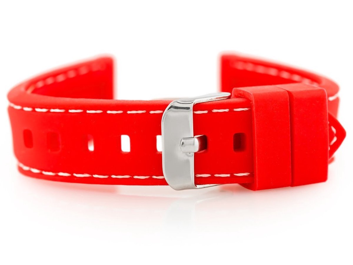 Pacific Serie - Horlogebandje - Rood - Witte Stiknaden - 18mm