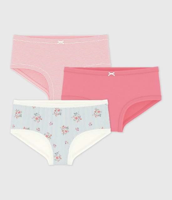 Petit Bateau Setje van katoenen kinderonderbroekjes met hoge taille en bloemenprint Meisjes Onderbroek - Wit/Meerkleurig + Roze/Wit + Roze