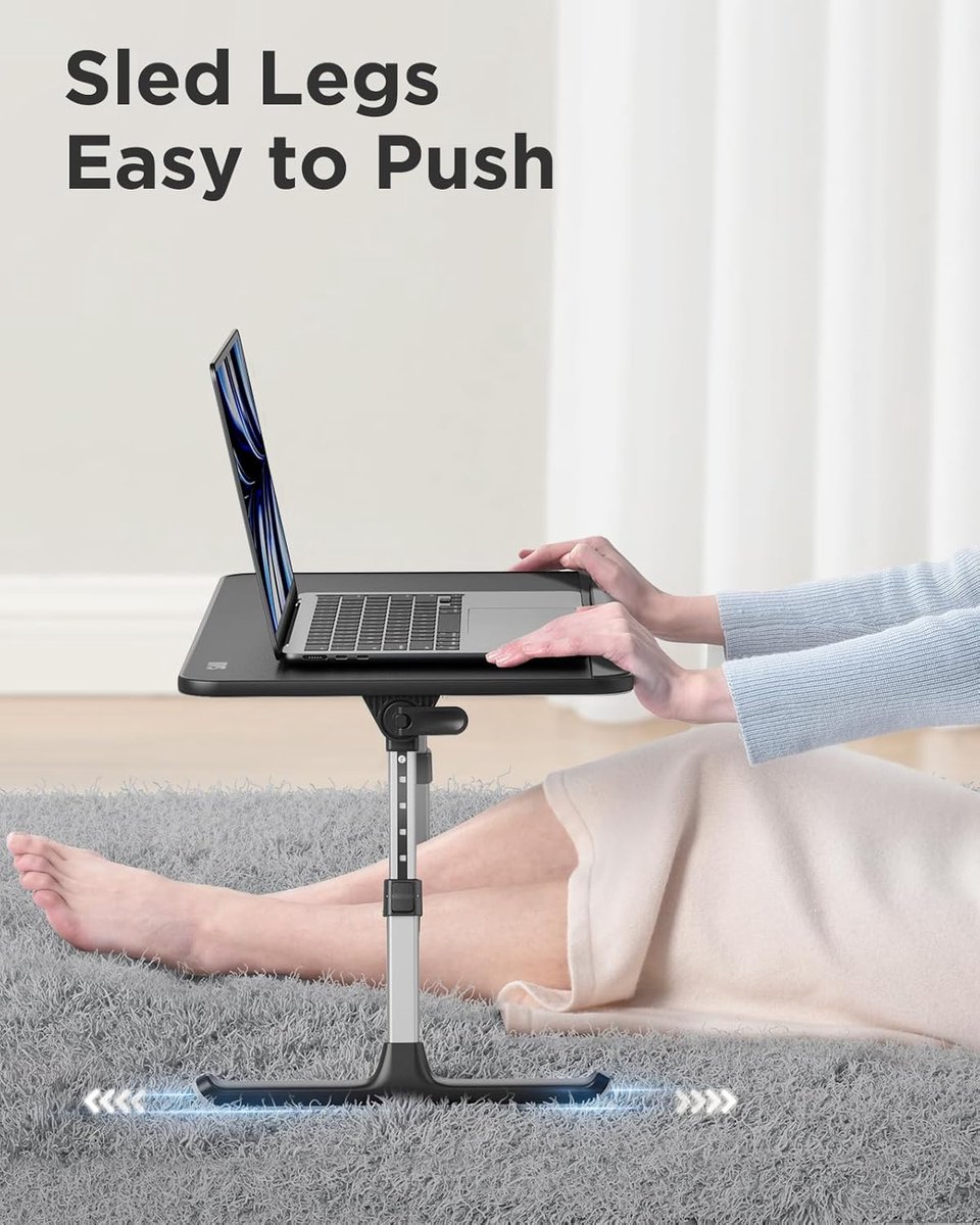 Laptoptisch voor Bed en Bank 60 x 33 cm – In Hoogte Verstelbaar & Kantelbaar – Geschikt tot 17 Inch Laptop – Zwart – Abkantoor