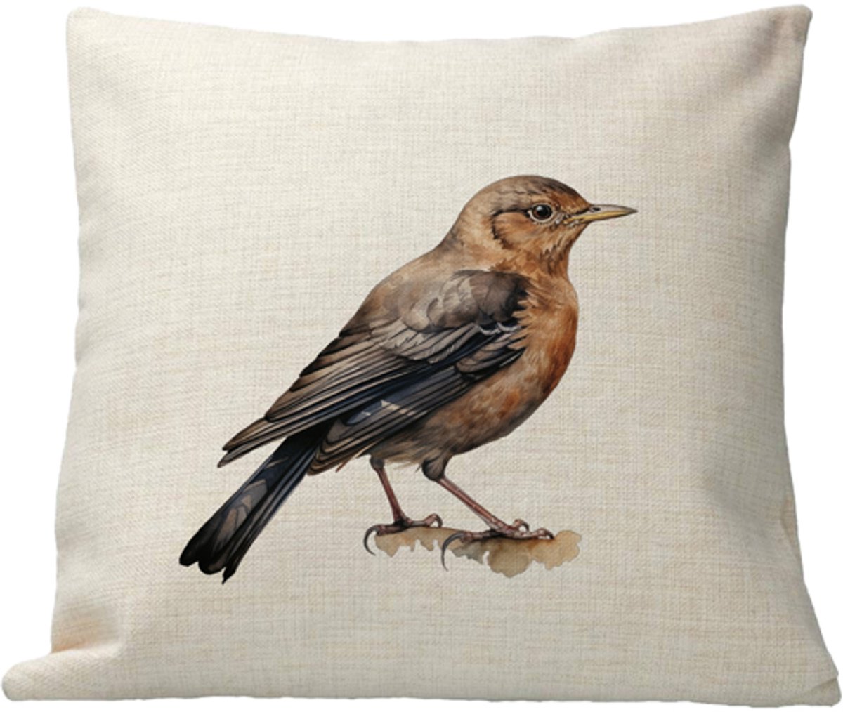 Kussen - Design - Vogel - Merel - Linnen - Kleurvast - inclusief vulling