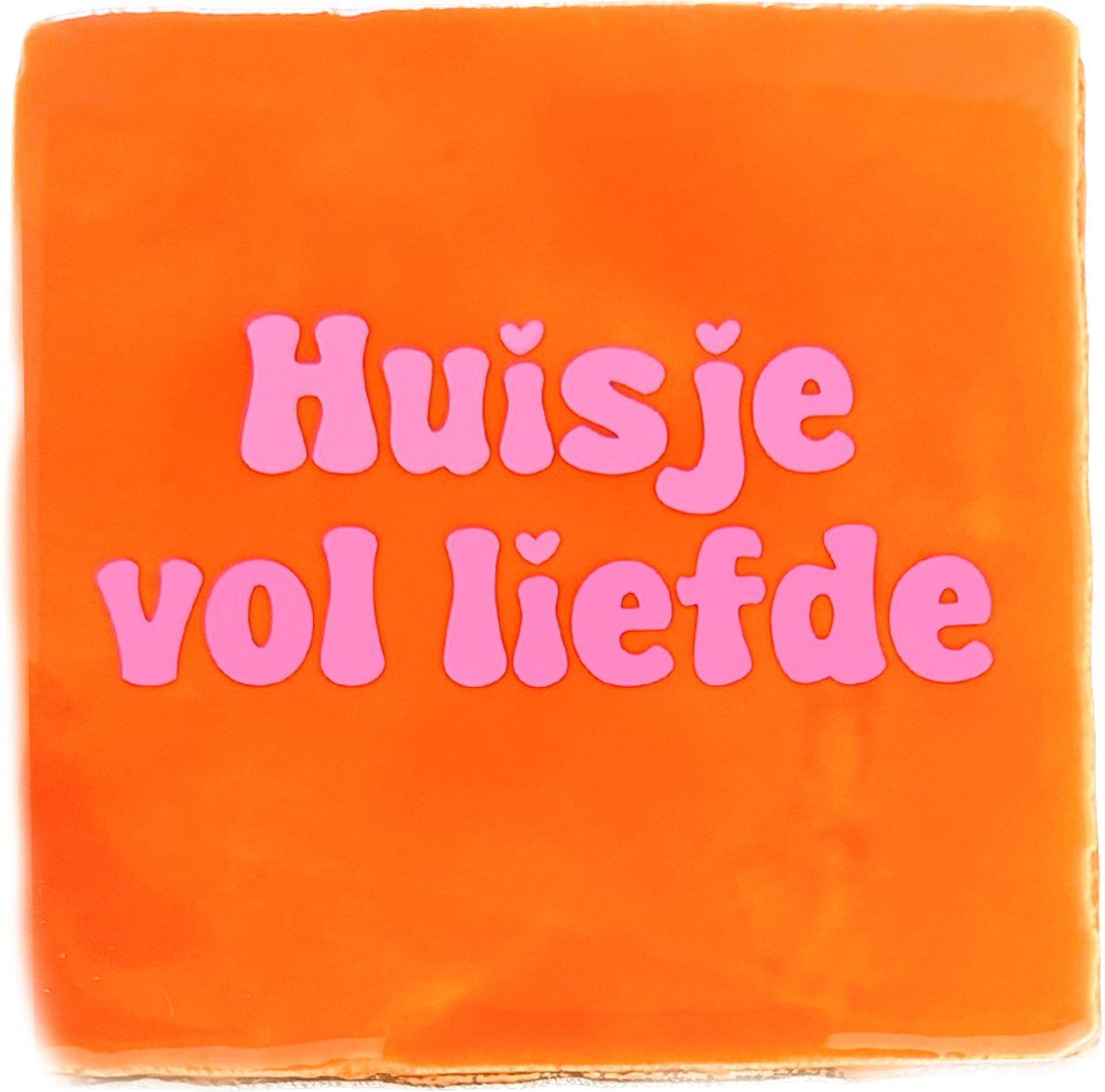 Snoes Spreuktegel – Huisje vol liefde – Oranje met Roze – Inclusief Plakhaakje – Handgemaakt Spaans Keramiek 10x10 cm – Cadeau Samenwonen – Kleurrijk Housewarming Kado